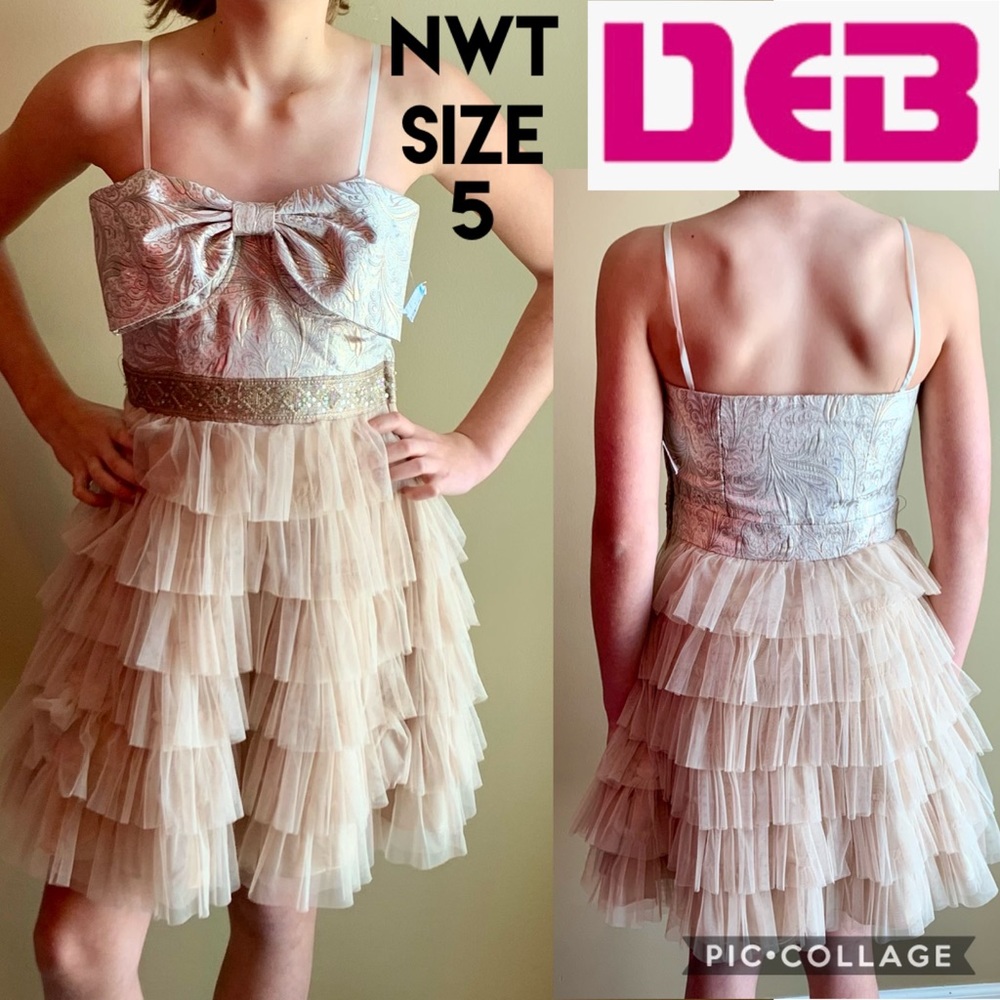 NWT DEB Juniors Dress Gold Bow Formal Homecoming Cocktail Evening Prom Party 5